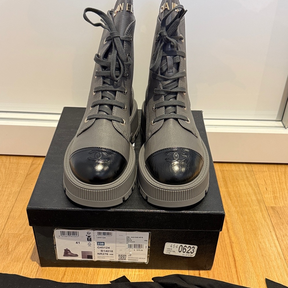 CHANEL Gray and Black Combat Boots brand new EUR 41